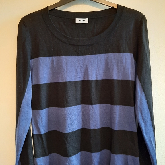 Akris Punto Blue and Black Striped Top Pullover - Picture 2 of 7